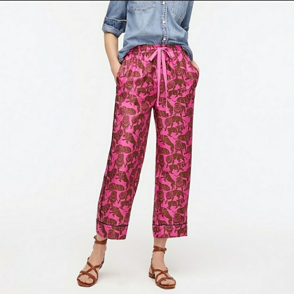 NWOT J.Crew Collectiom Silk Pant in Sleepy Lions